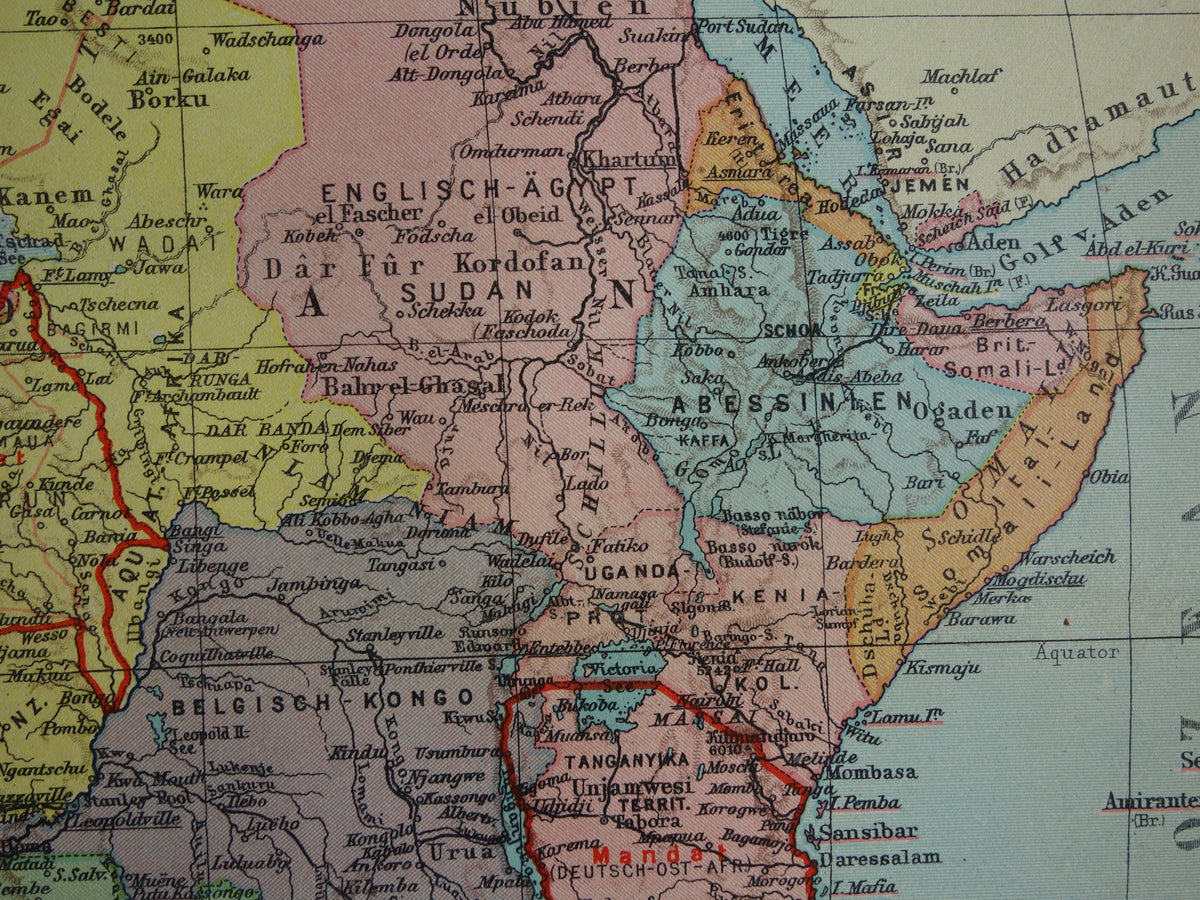 Oude landkaart van Afrika uit 1931 originele vintage kaart van Afrika continent - oude Duitse kaarten