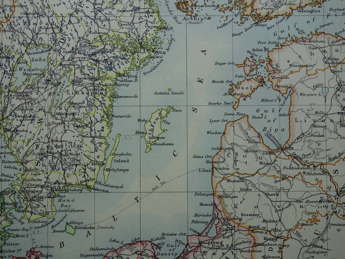 Baltic Sea Old map of the Baltic Sea from 1901 original antique English map Baltic Sea