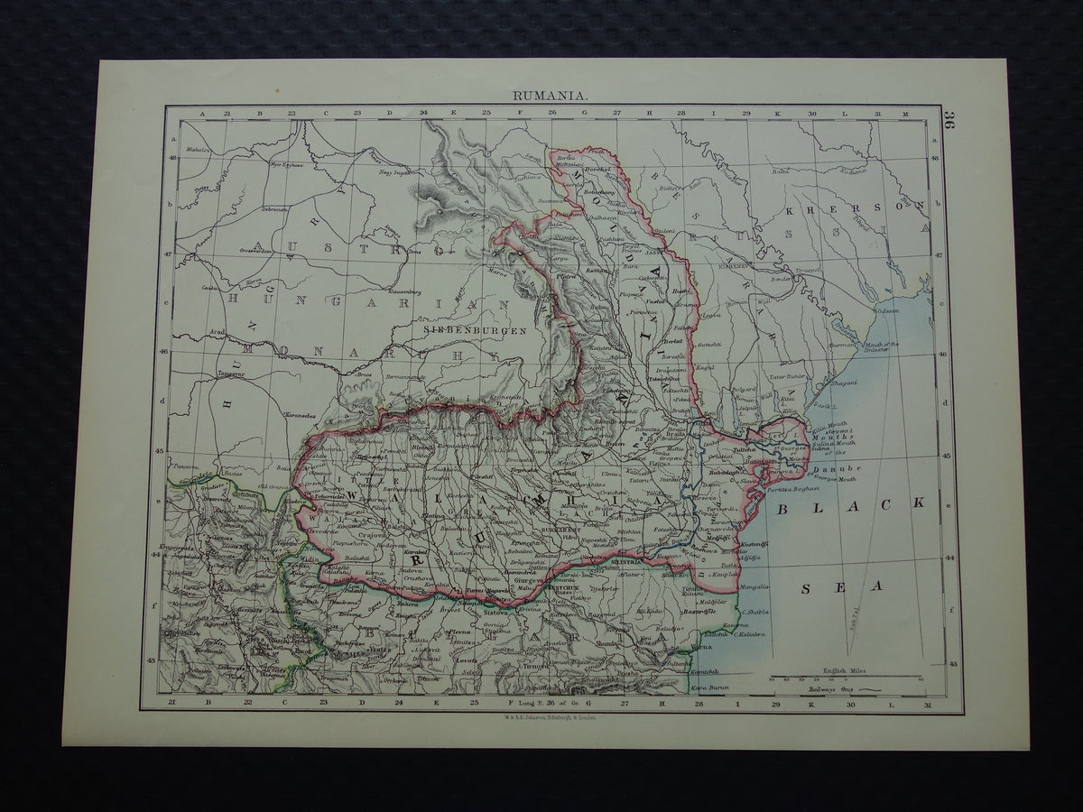 Roemenië Oude kaart van Roemenië uit 1901 originele antieke Engelse landkaart