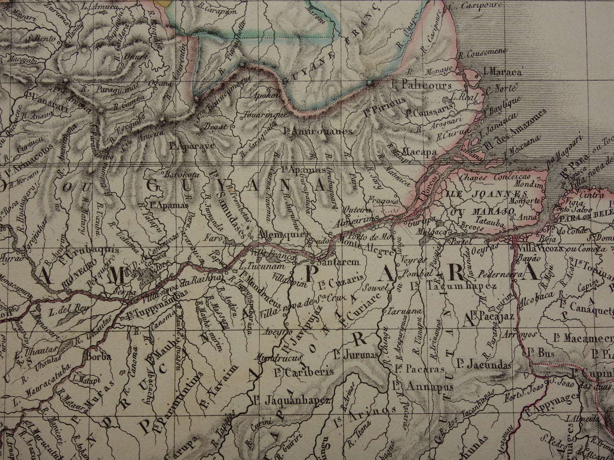 BRAZILIË Grote oude kaart van Brazilië uit 1851 Originele antieke landkaart met jaartal