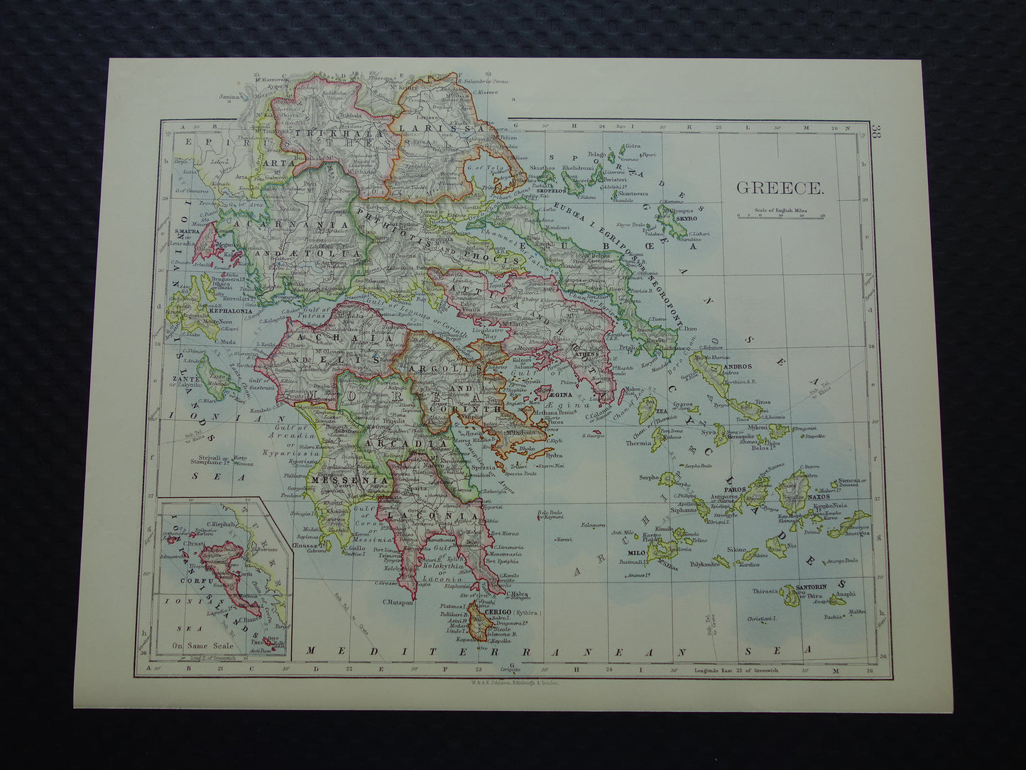 GRIEKENLAND Oude kaart van Griekenland uit 1901 originele antieke Engelse landkaart