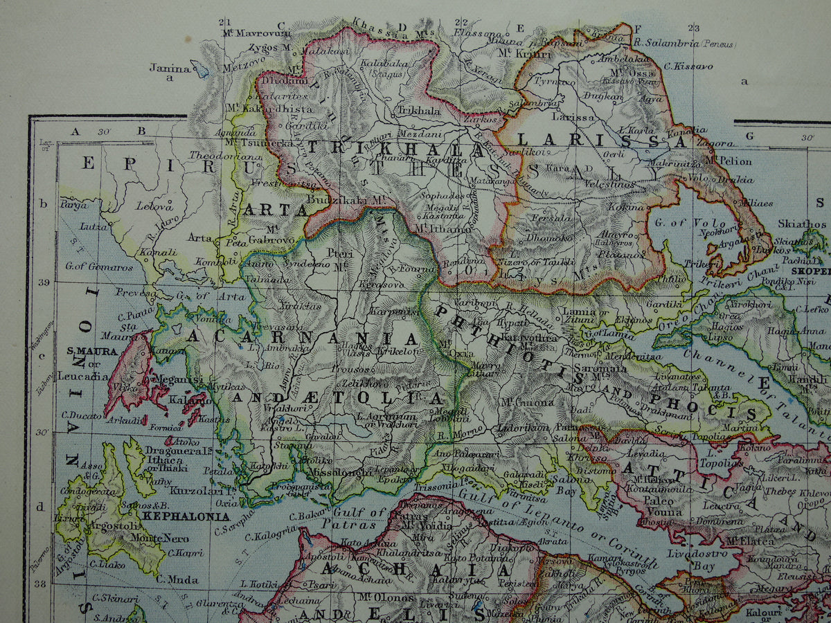 GRIEKENLAND Oude kaart van Griekenland uit 1901 originele antieke Engelse landkaart