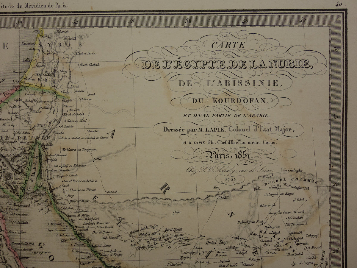 EGYPT large old map of Red Sea region from 1851 antique map Sudan, Djibouti, Ethiopia and Saudi Arabia with date vintage maps Africa