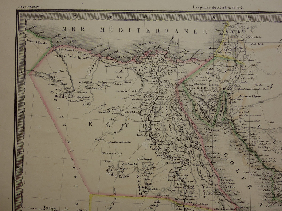 EGYPT large old map of Red Sea region from 1851 antique map Sudan, Djibouti, Ethiopia and Saudi Arabia with date vintage maps Africa