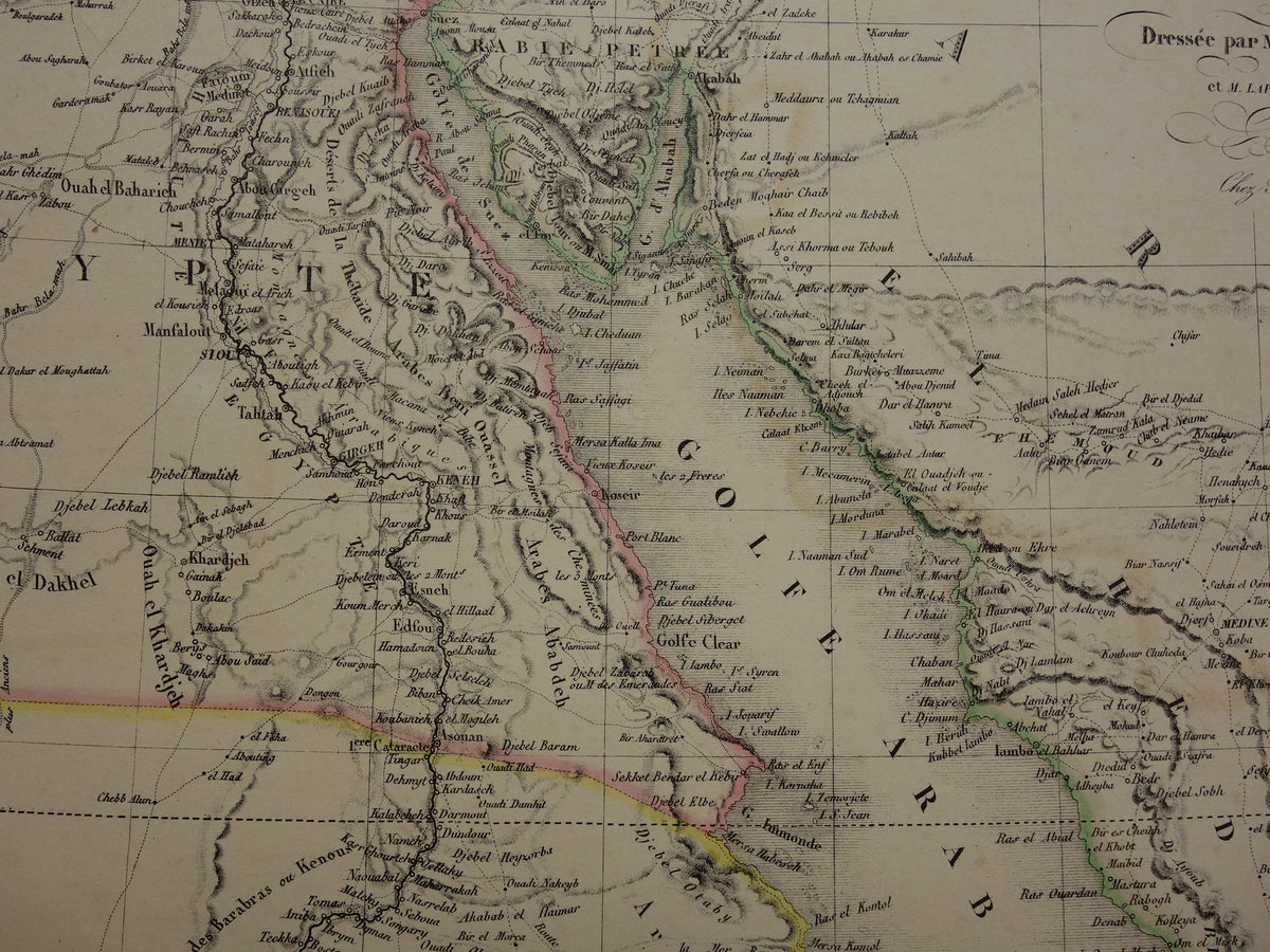 EGYPT large old map of Red Sea region from 1851 antique map Sudan, Djibouti, Ethiopia and Saudi Arabia with date vintage maps Africa