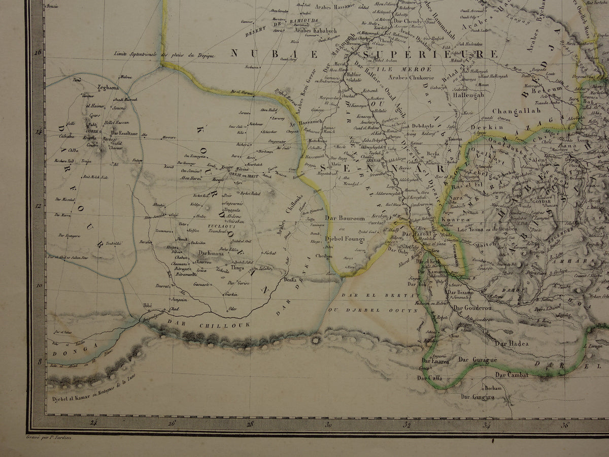 EGYPT large old map of Red Sea region from 1851 antique map Sudan, Djibouti, Ethiopia and Saudi Arabia with date vintage maps Africa