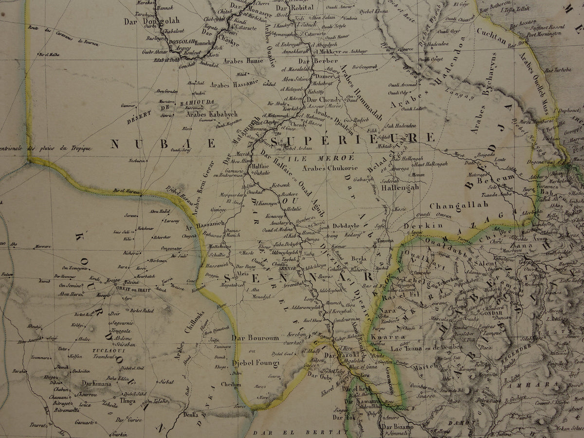 EGYPT large old map of Red Sea region from 1851 antique map Sudan, Djibouti, Ethiopia and Saudi Arabia with date vintage maps Africa
