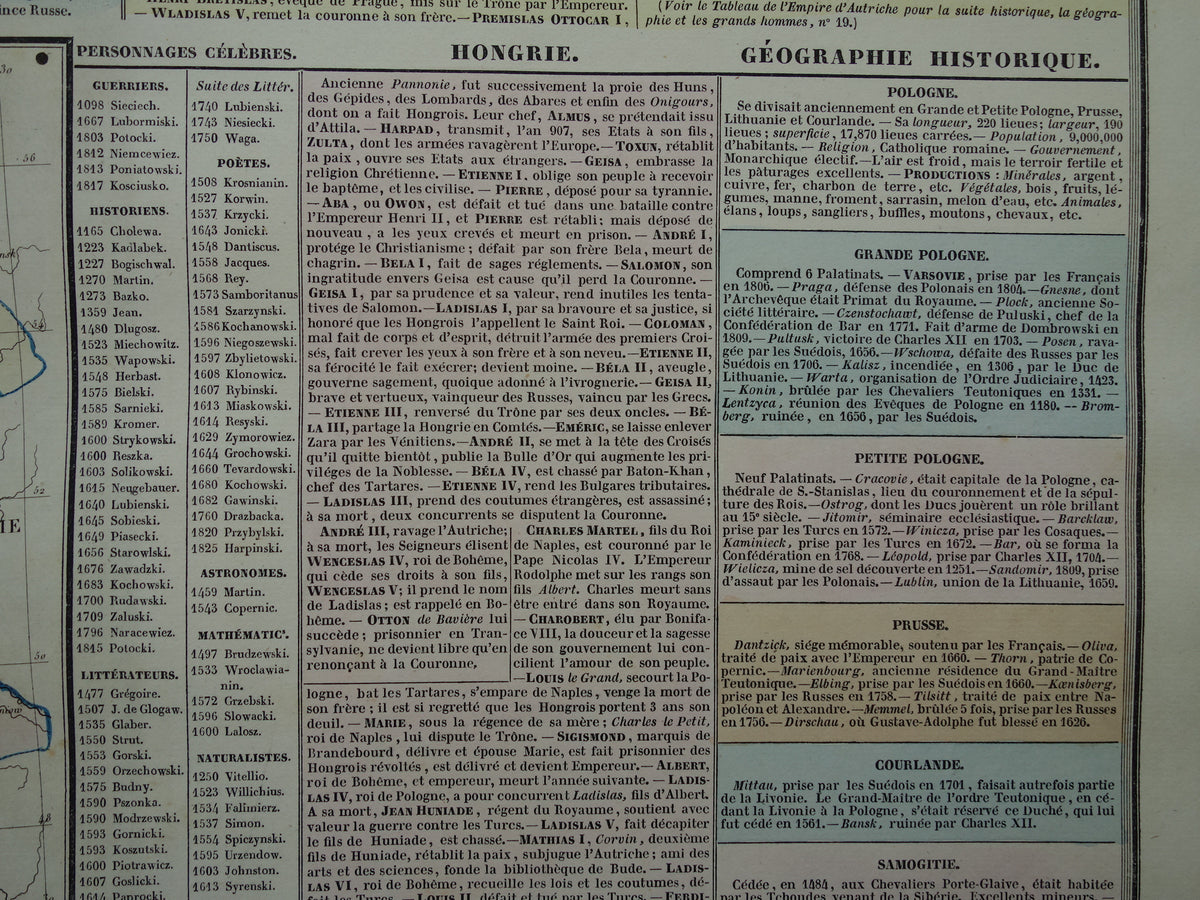 Oude kaart Polen 1837 grote antieke gravure over geschiedenis van Polen Bohemen en Hongarije met vintage landkaart