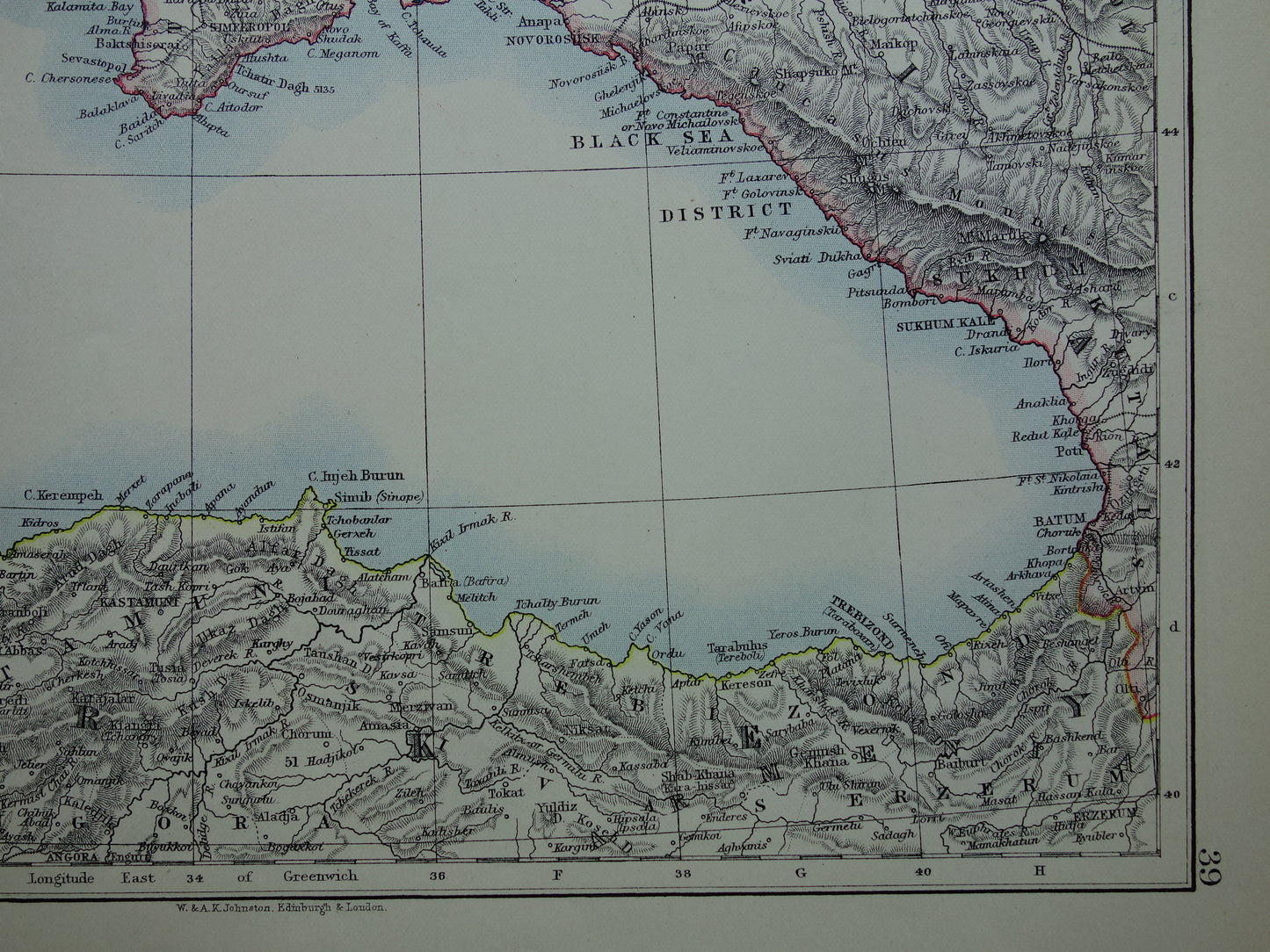 BLACK SEA Old map of Black Sea area from 1901 original antique English map Black Sea