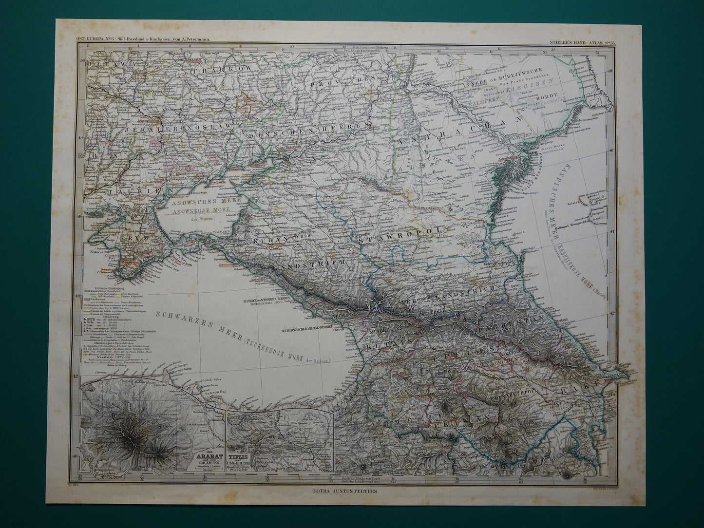 Old map of Caucasus original antique map Georgia Azerbaijan Armenia Crimea Tbilisi Baku Ararat vintage poster
