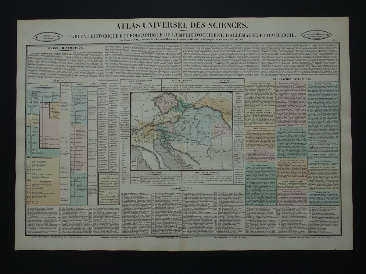 Heilige Roomse Rijk oude kaart Oostenrijk Hongarije 1837 grote antieke gravure over geschiedenis van Duitsland Europa met vintage landkaart