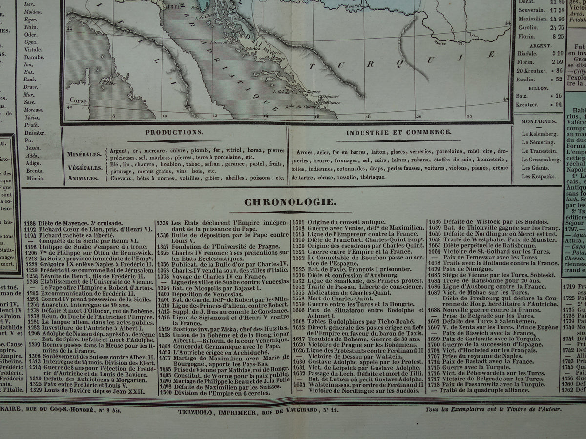 Holy Roman Empire old map Austria Hungary 1837 large antique engraving about history of Germany Europe with vintage map