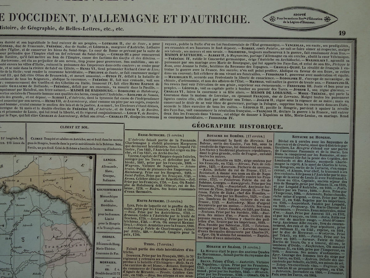 Holy Roman Empire old map Austria Hungary 1837 large antique engraving about history of Germany Europe with vintage map