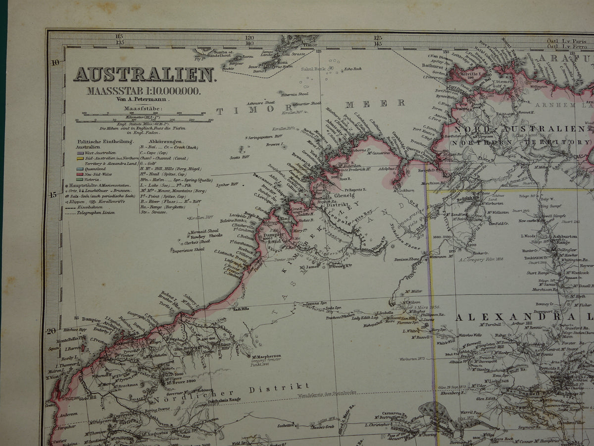 AUSTRALIA old map from 1884 original antique German map of Australia 37x44 cm