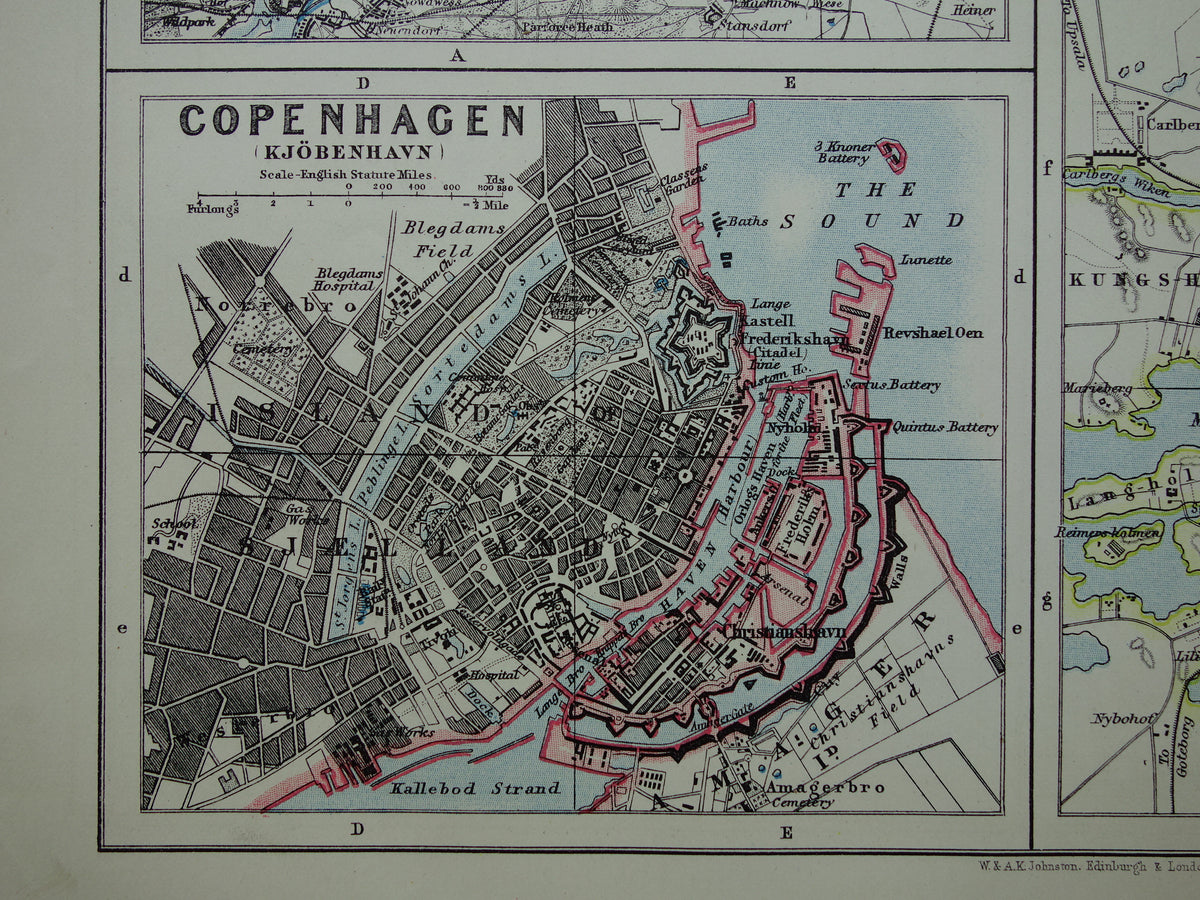 Old map of Stockholm, Copenhagen, Oslo and Berlin from 1901 original antique English map plan