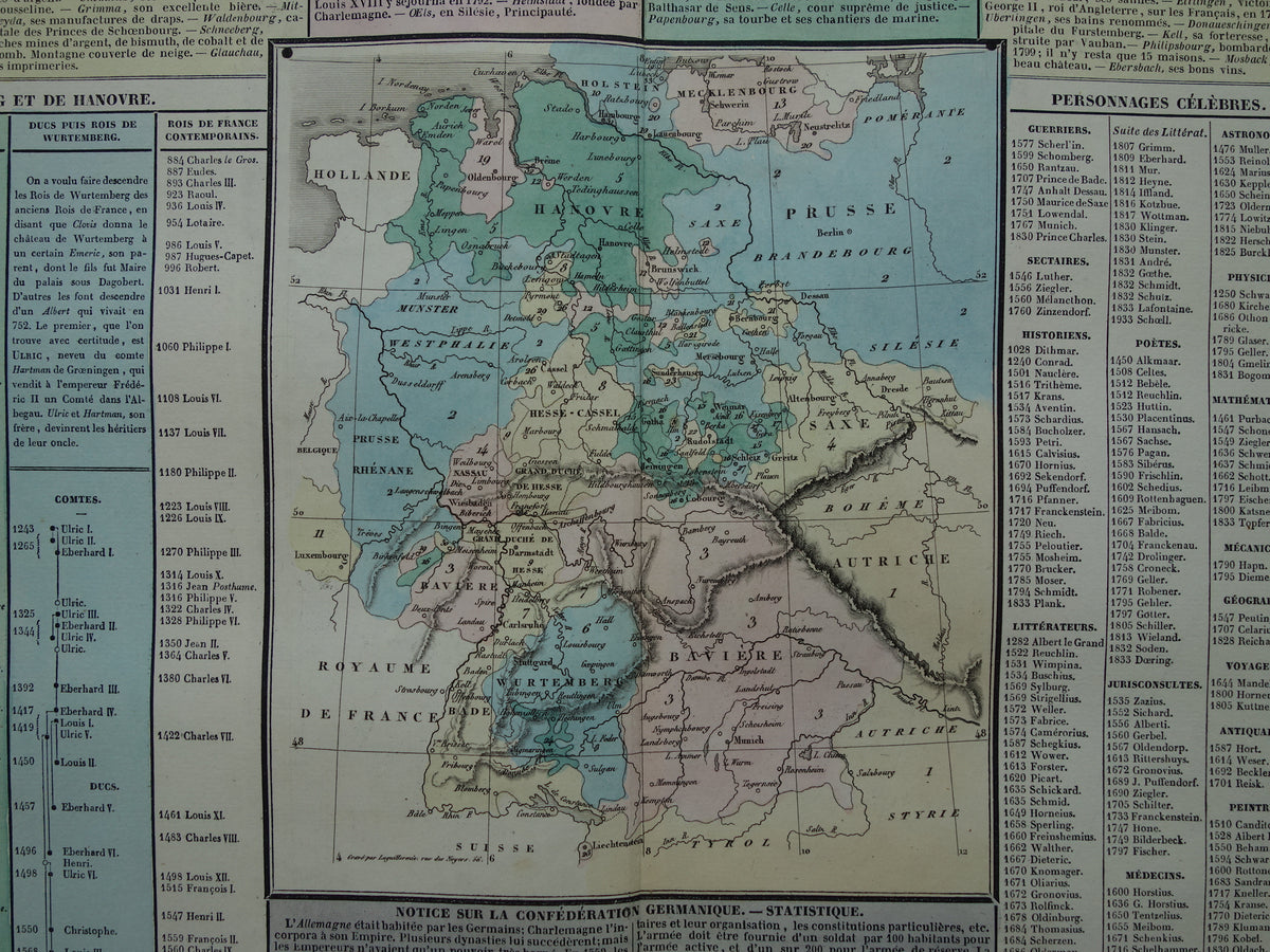 GERMANY old map German Confederation 1837 large antique engraving about the history of Germany with vintage map