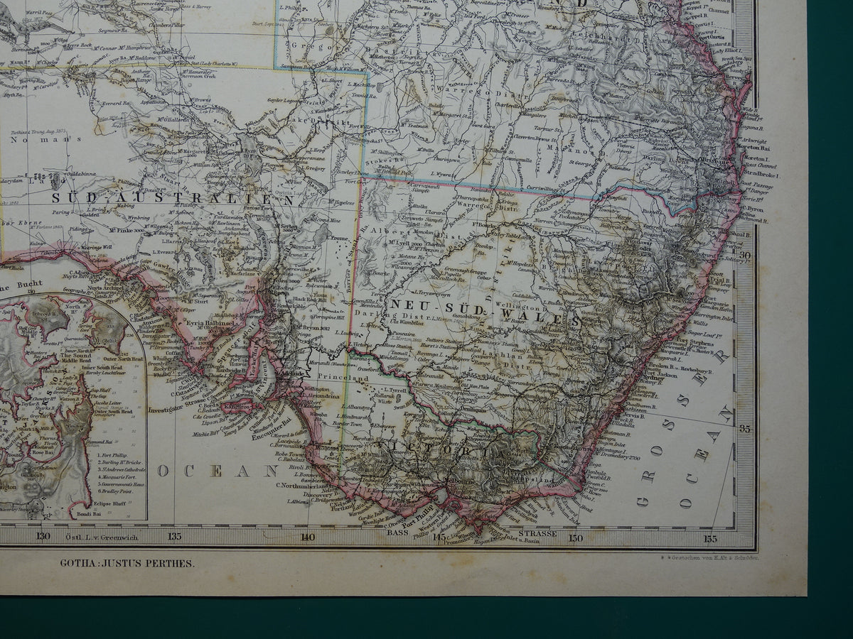 AUSTRALIA old map from 1884 original antique German map of Australia 37x44 cm