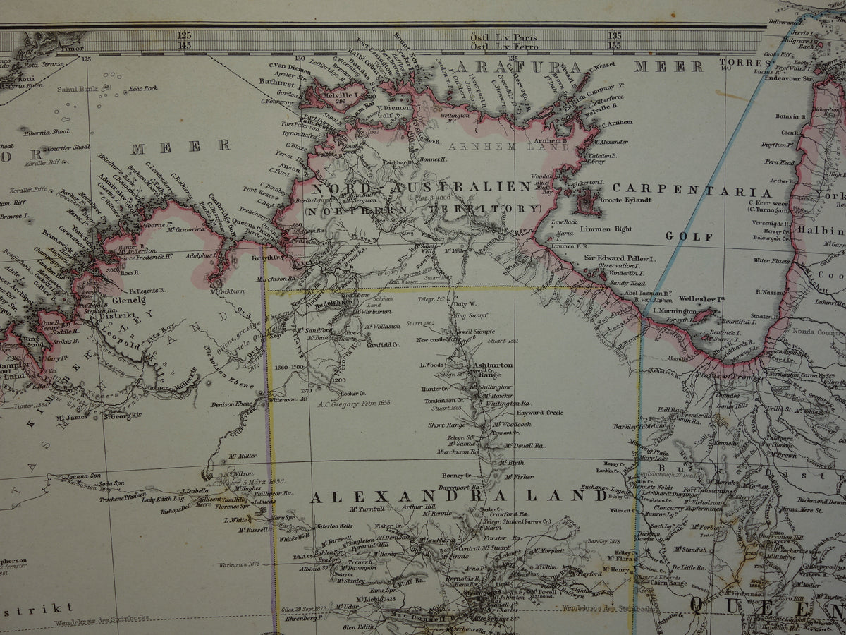AUSTRALIA old map from 1884 original antique German map of Australia 37x44 cm