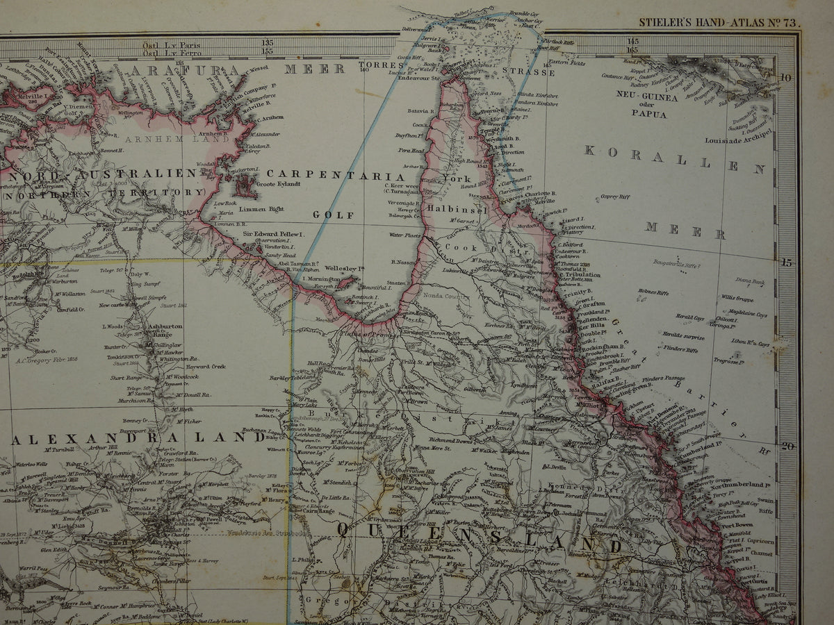 AUSTRALIA old map from 1884 original antique German map of Australia 37x44 cm