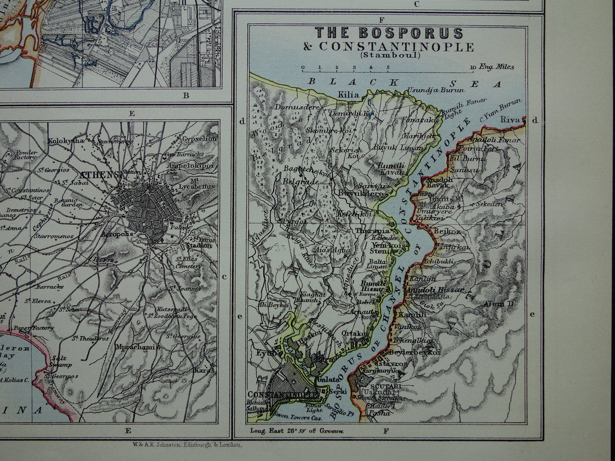 Sint-Petersburg Oude kaart van St Petersburg, Athene en Bosporus uit 1901 originele antieke Engelse landkaart plattegrond