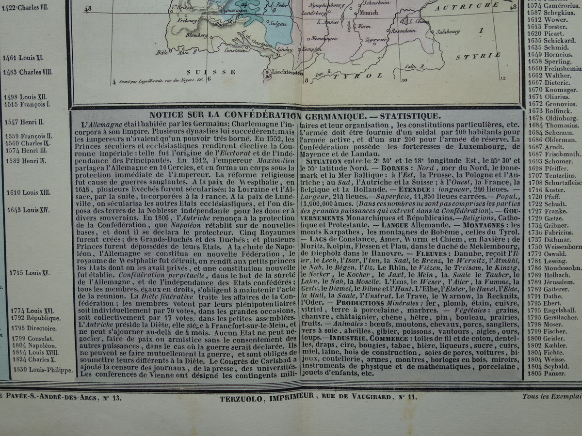 GERMANY old map German Confederation 1837 large antique engraving about the history of Germany with vintage map