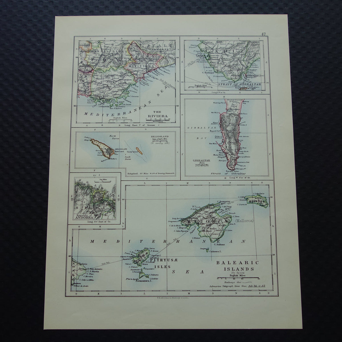Oude kaart van Gibraltar Mallorca Balearen Ibiza uit 1901 originele antieke Engelse landkaart