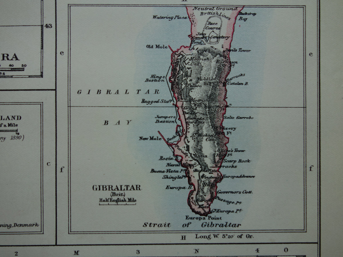 Oude kaart van Gibraltar Mallorca Balearen Ibiza uit 1901 originele antieke Engelse landkaart
