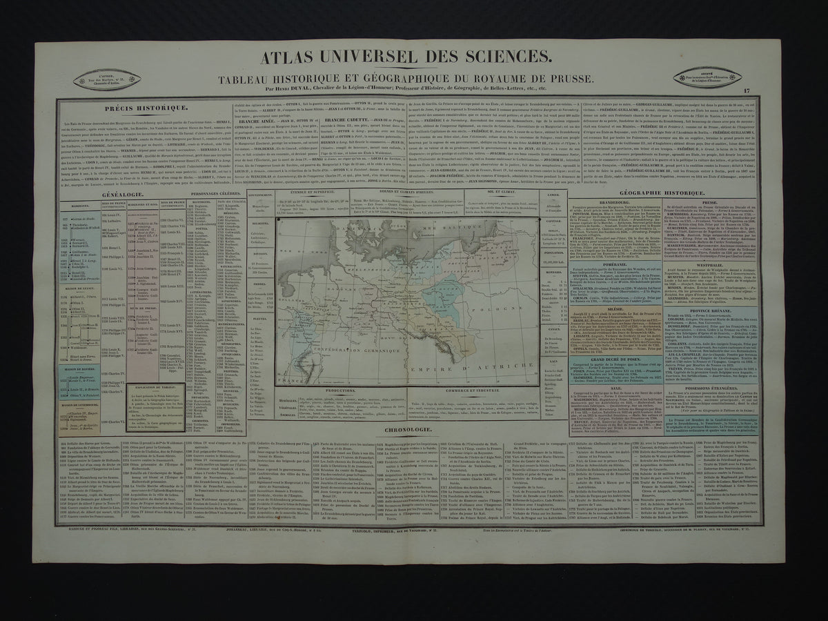 PRUISSEN oude kaart Koninkrijk Pruissen 1837 grote antieke gravure over geschiedenis van Duitsland met vintage landkaart