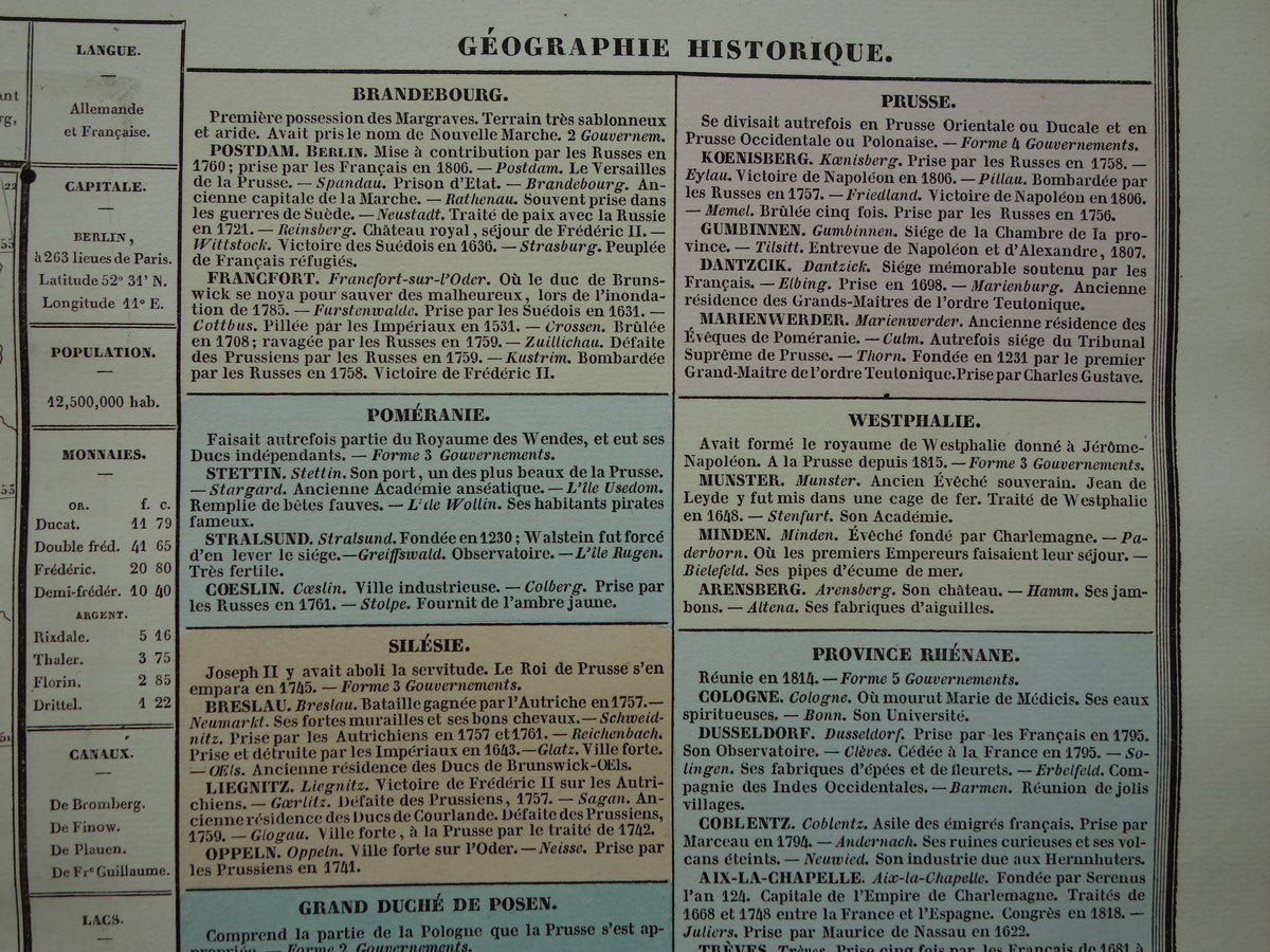 PRUISSEN oude kaart Koninkrijk Pruissen 1837 grote antieke gravure over geschiedenis van Duitsland met vintage landkaart
