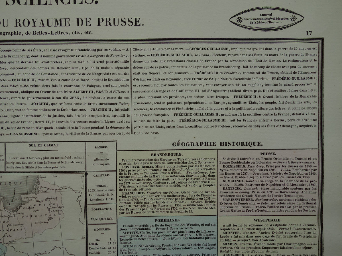 PRUISSEN oude kaart Koninkrijk Pruissen 1837 grote antieke gravure over geschiedenis van Duitsland met vintage landkaart