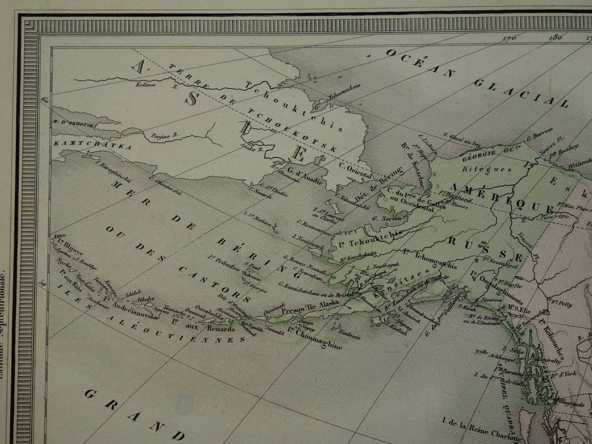 NOORD-AMERIKA Grote oude kaart continent VS Canada Mexico antieke kaart uit 1858 Vintage Franse landkaart