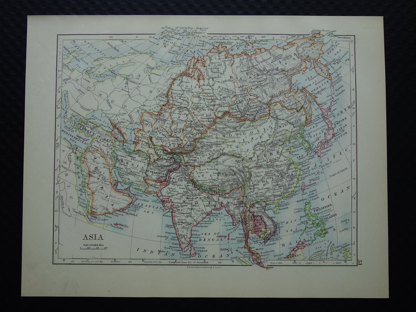 AZIE Oude kaart van Azië uit 1901 originele antieke Engelse landkaart continent Azië