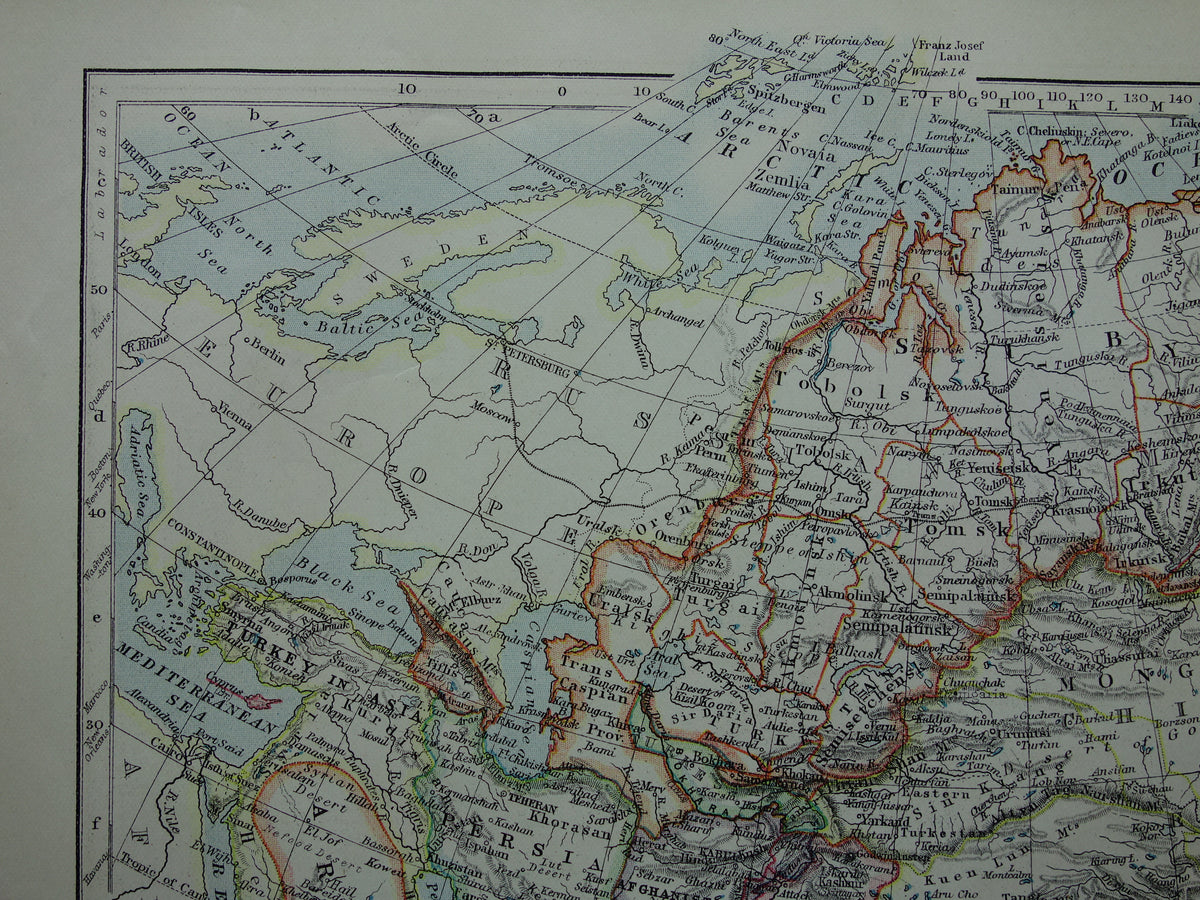 ASIA Old map of Asia from 1901 original antique English map continent Asia