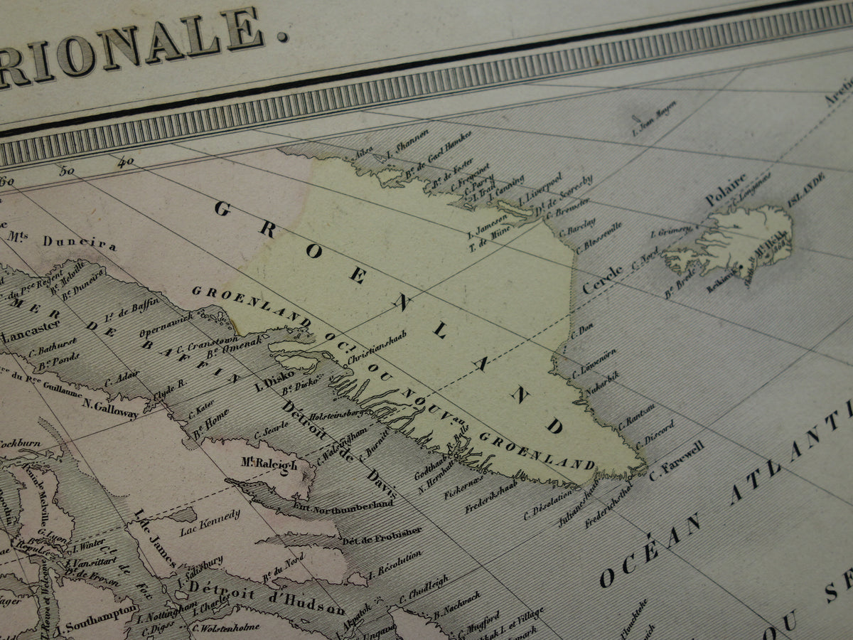 NOORD-AMERIKA Grote oude kaart continent VS Canada Mexico antieke kaart uit 1858 Vintage Franse landkaart