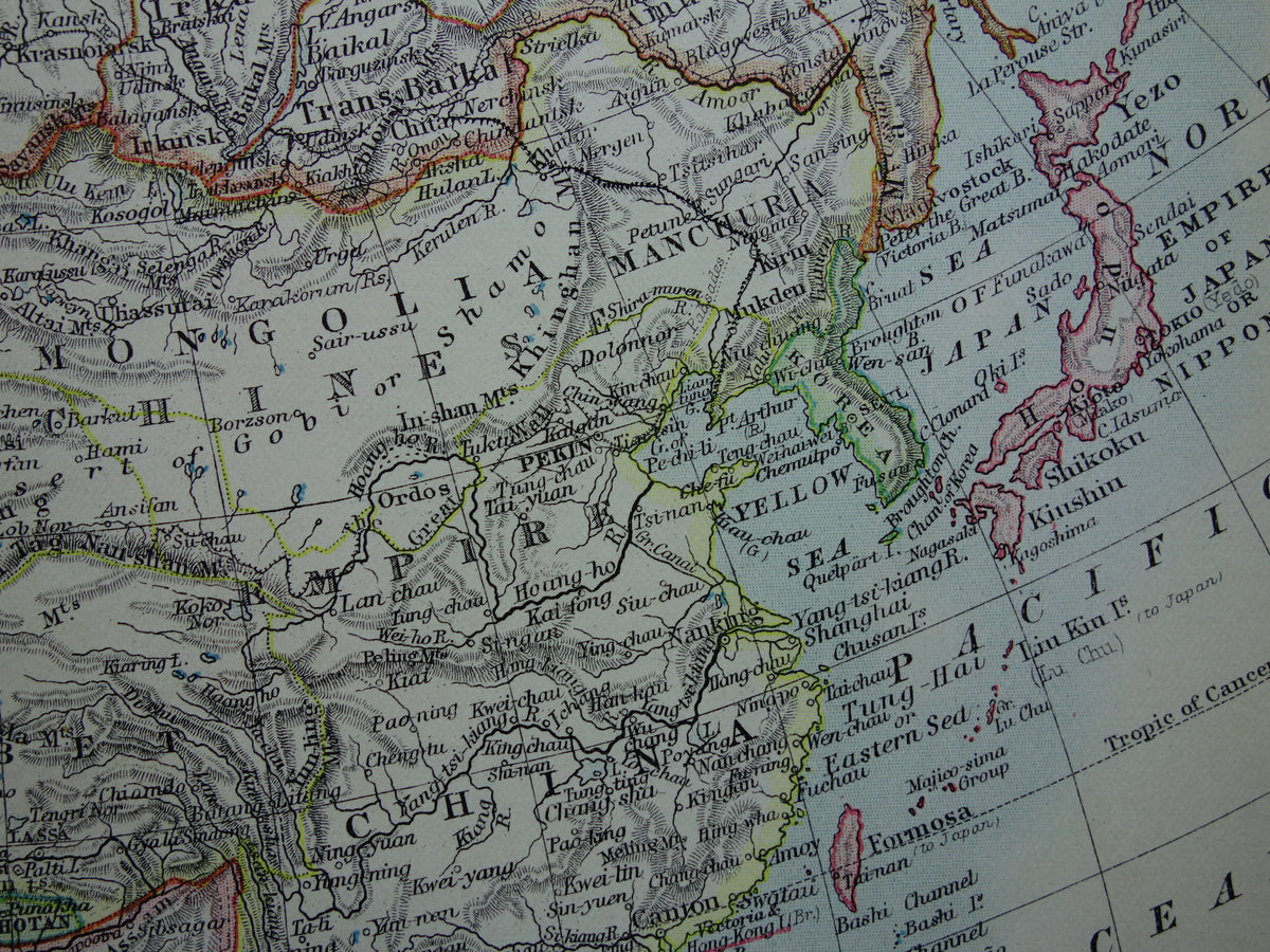 ASIA Old map of Asia from 1901 original antique English map continent Asia