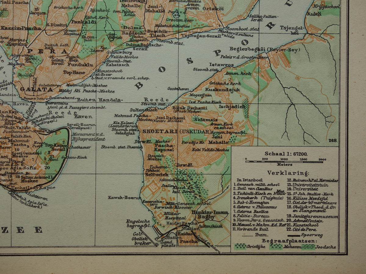 ISTANBUL Kleine oude Nederlandse kaart van Istanbul Turkije uit 1935 originele vintage plattegrond Istanboel