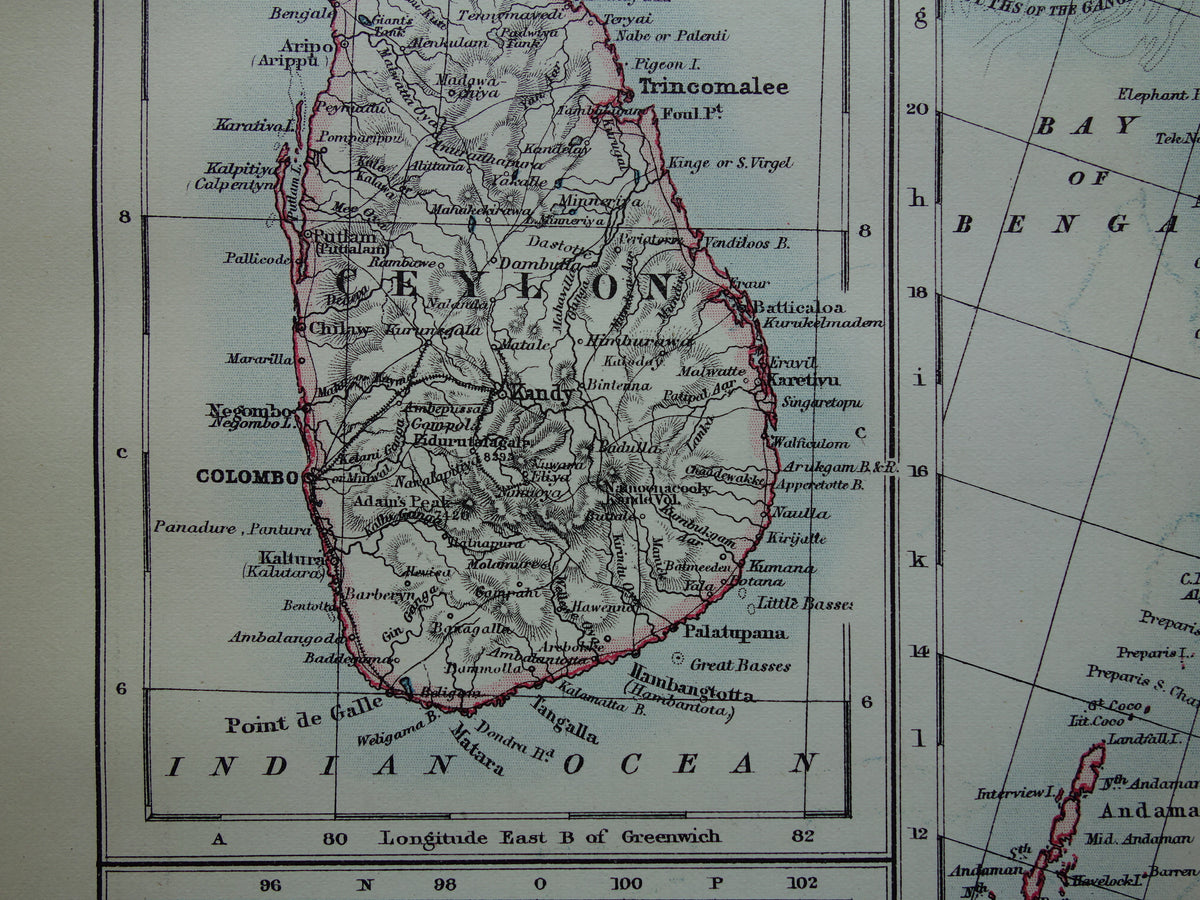 Oude kaart van Myanmar & Sri Lanka uit 1901 originele antieke Engelse landkaart Birma Ceylon Malakka