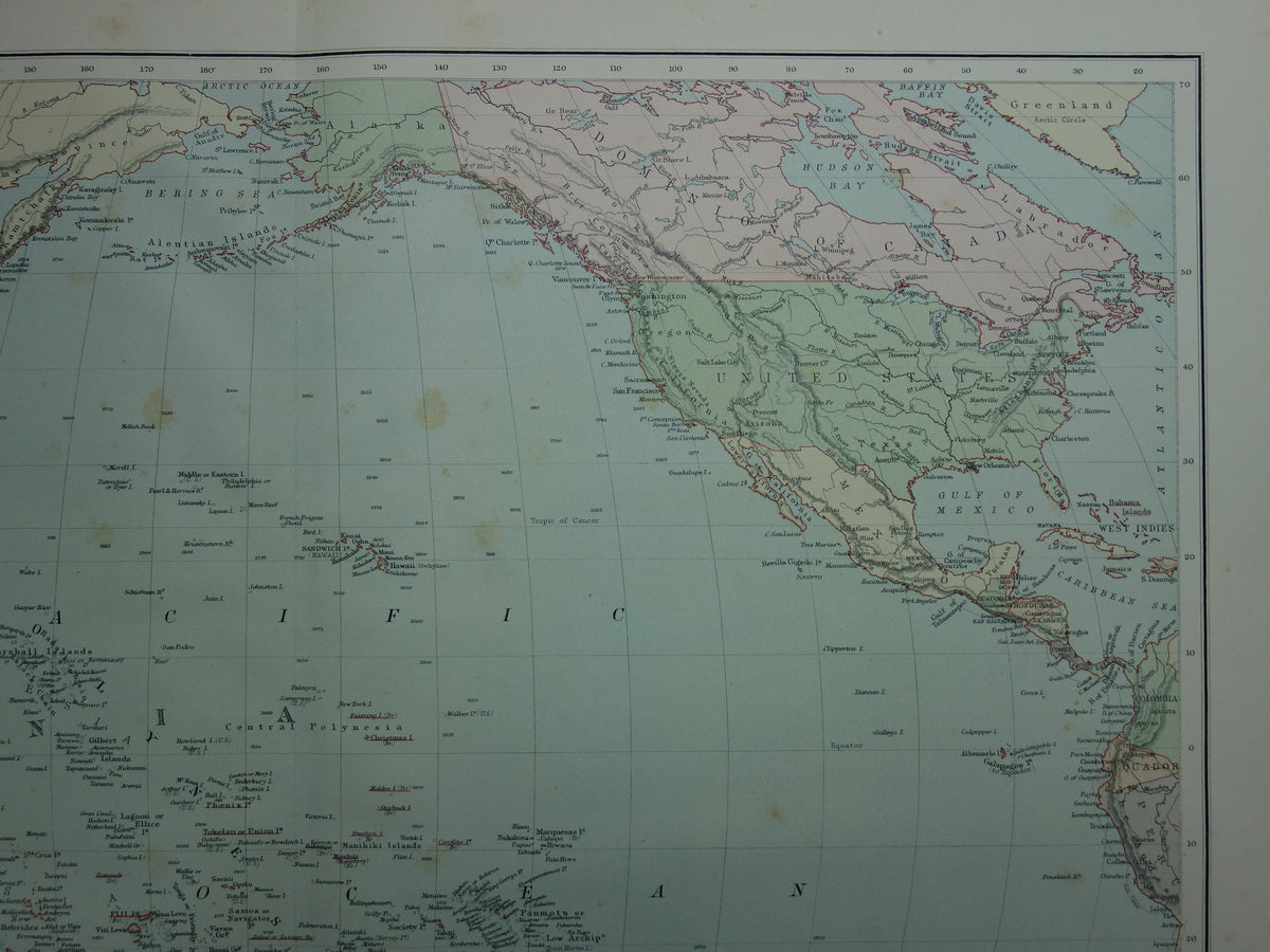 OCEANIA Large old map of Oceania Pacific Ocean original antique English map Indonesia Australia