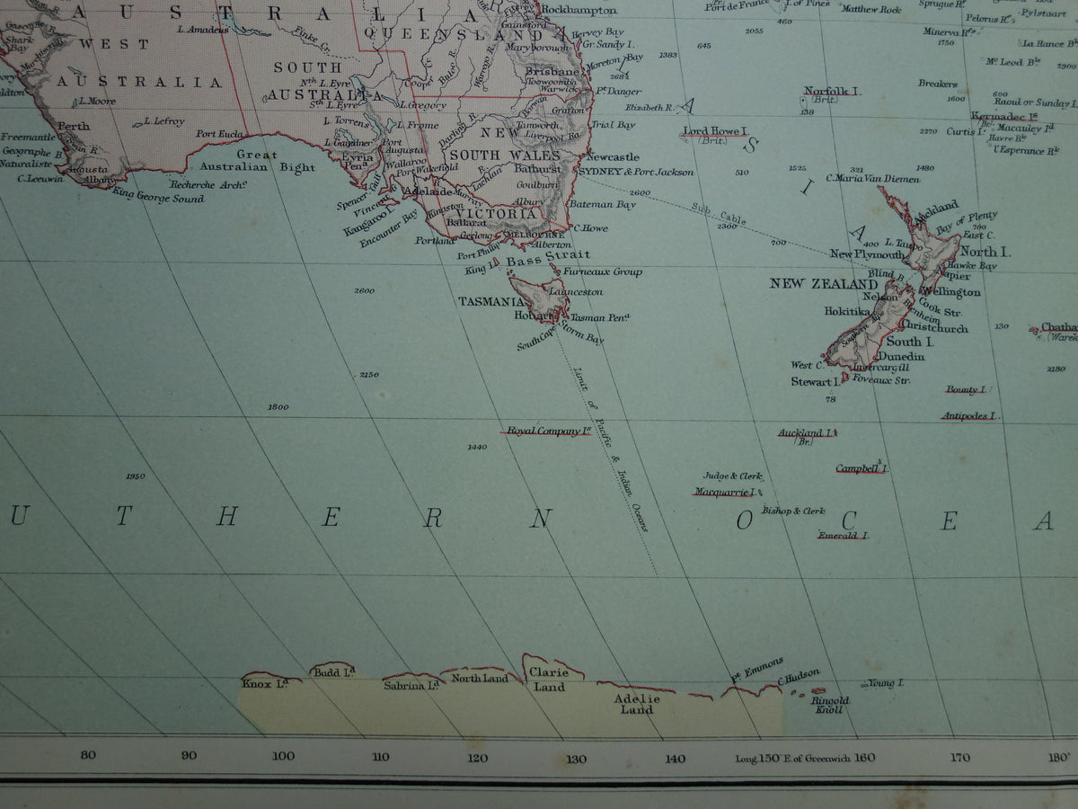 OCEANIA Large old map of Oceania Pacific Ocean original antique English map Indonesia Australia