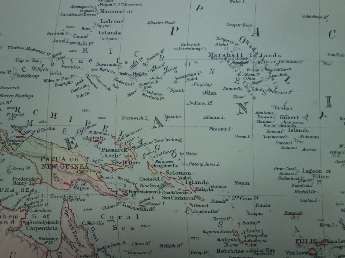 OCEANIA Large old map of Oceania Pacific Ocean original antique English map Indonesia Australia