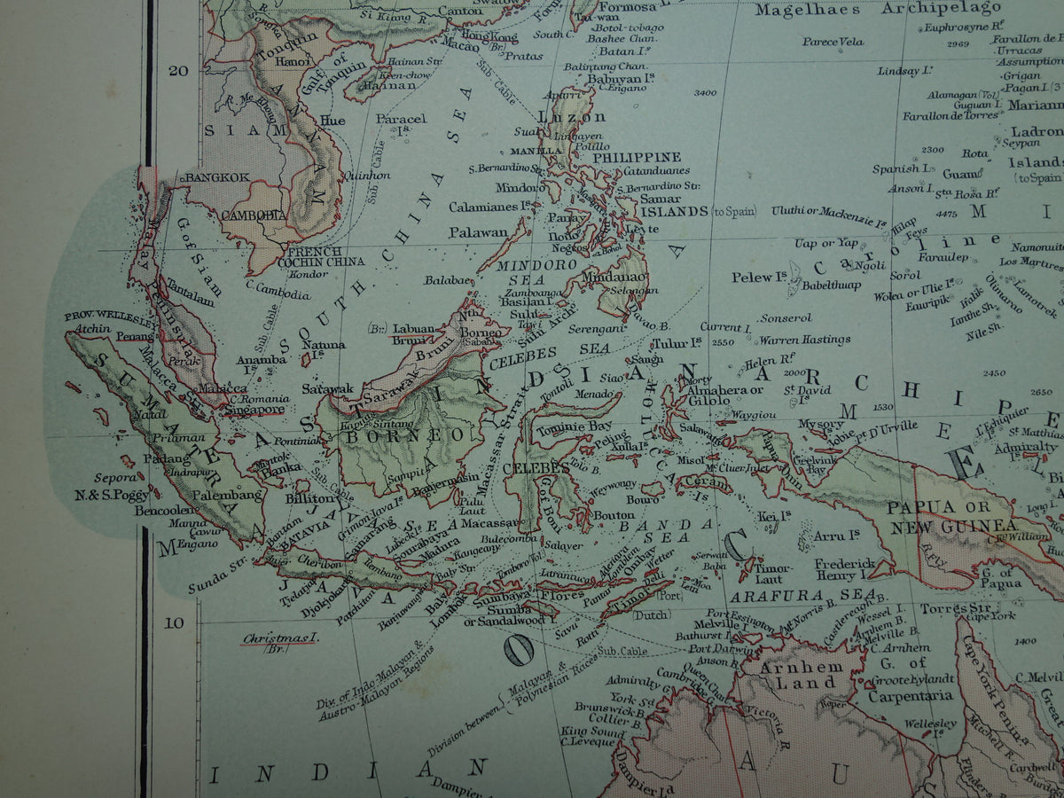 OCEANIA Large old map of Oceania Pacific Ocean original antique English map Indonesia Australia