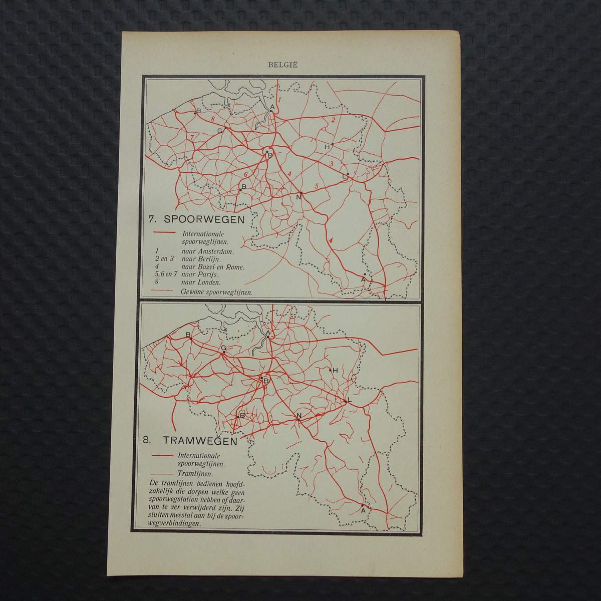 BELGIE Oude kaart van België uit 1933 Spoorwegen Tramlijnen originele vintage Nederlandse landkaart Trein Tram