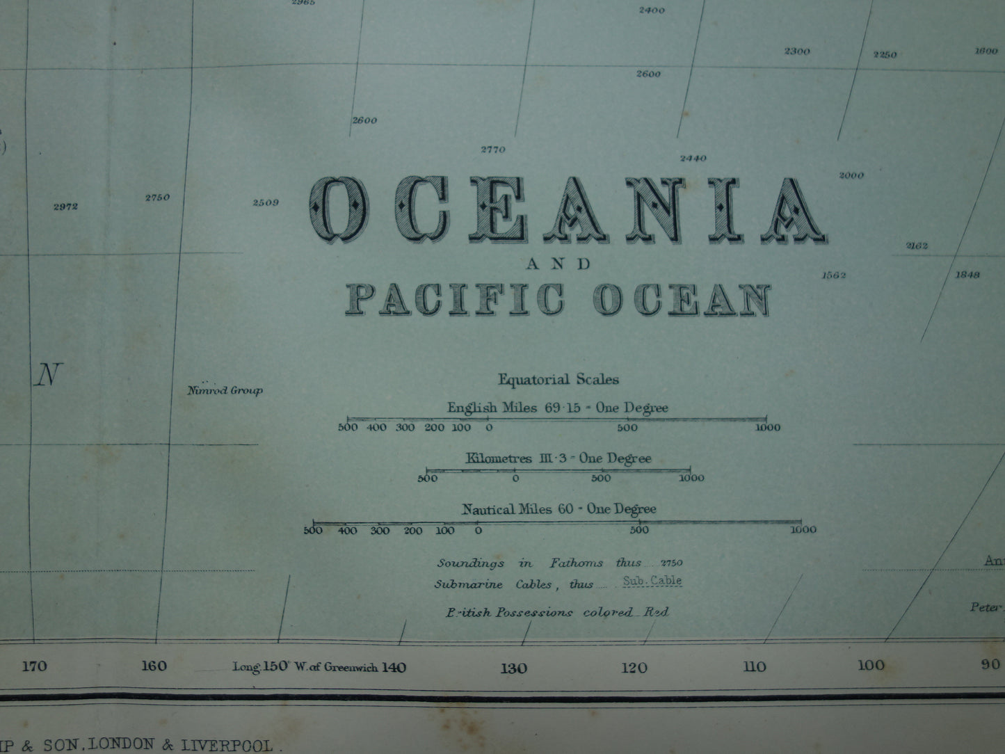 OCEANIA Large old map of Oceania Pacific Ocean original antique English map Indonesia Australia