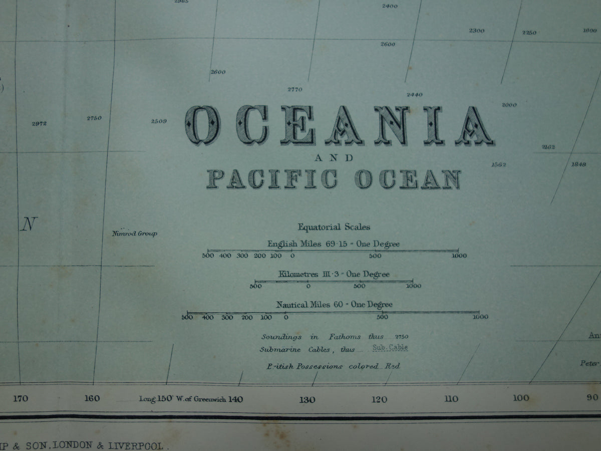 OCEANIA Large old map of Oceania Pacific Ocean original antique English map Indonesia Australia
