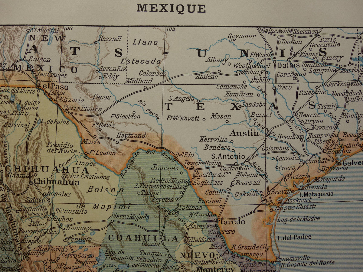 Mexico Oude kaart van Mexico uit 1902 Originele antieke landkaart vintage print