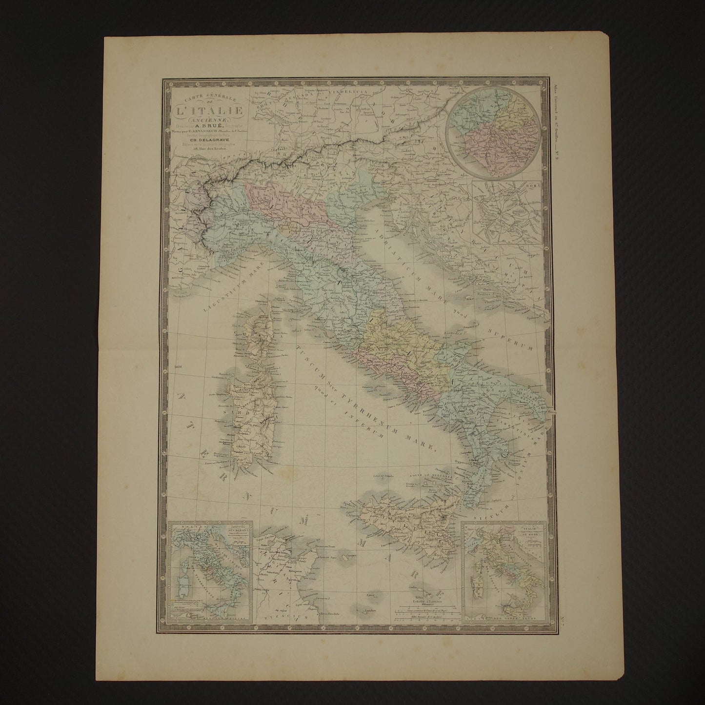 ITALY large old French map of Italy in classical antiquity from 1875 original antique hand-colored map