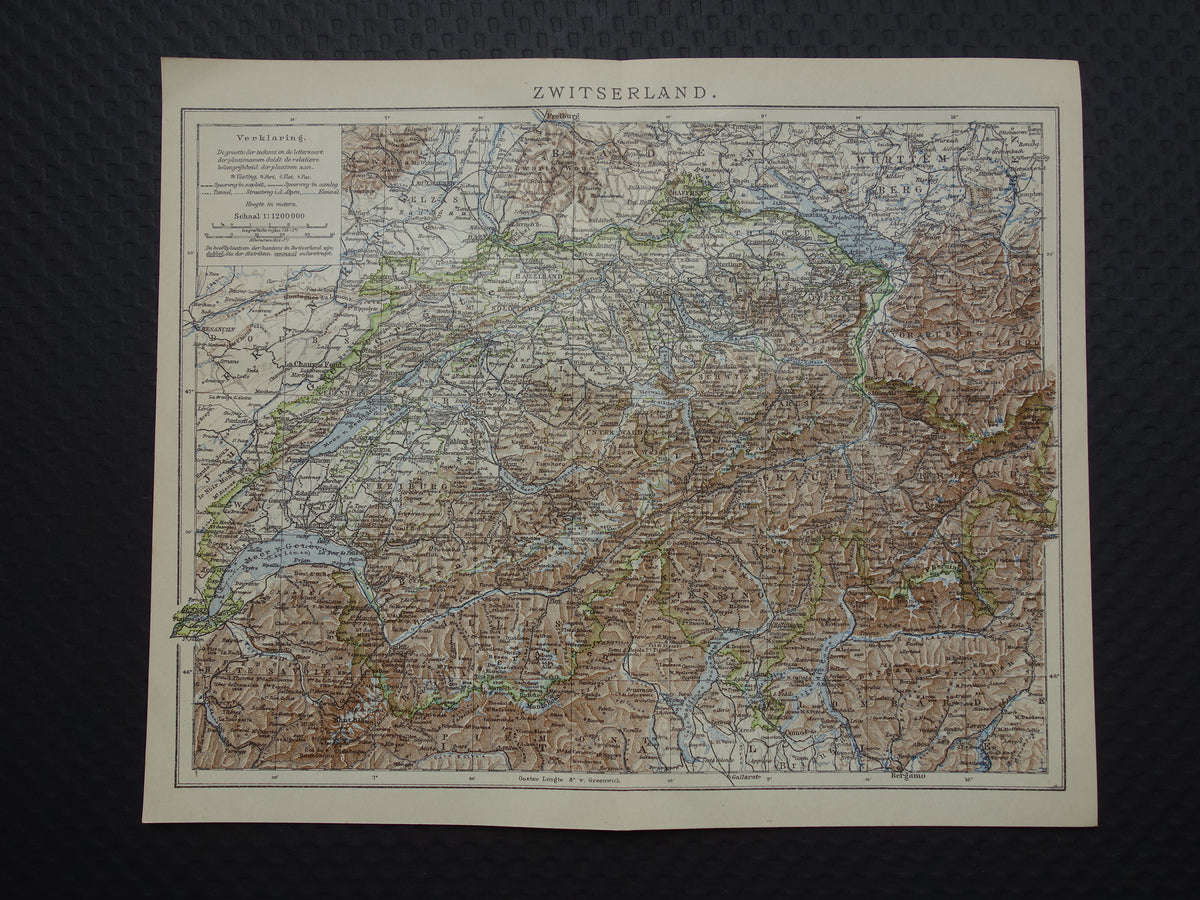 Oude kaart van Zwitserland uit 1922 originele Nederlandse vintage landkaart