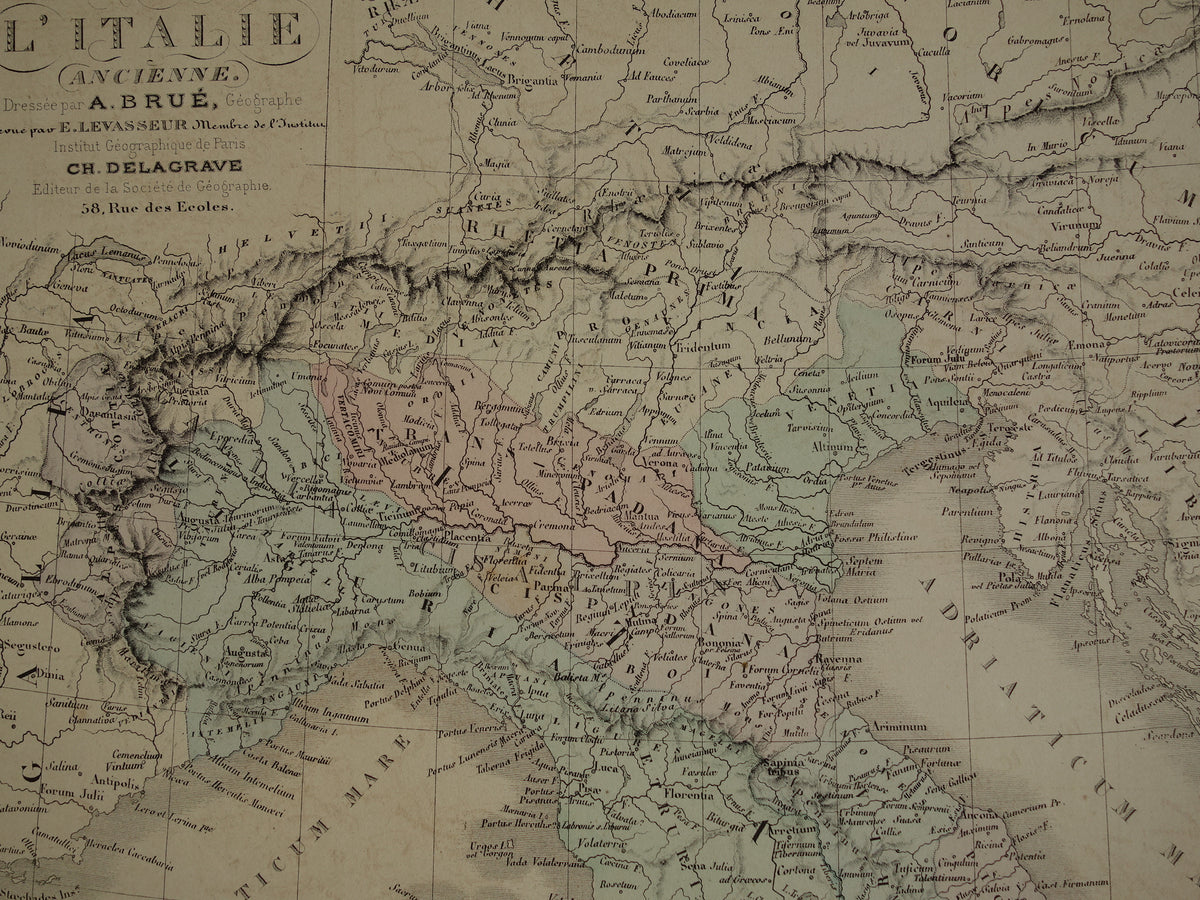 ITALY large old French map of Italy in classical antiquity from 1875 original antique hand-colored map