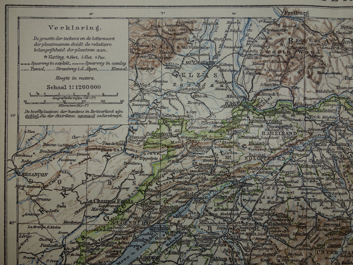Oude kaart van Zwitserland uit 1922 originele Nederlandse vintage landkaart