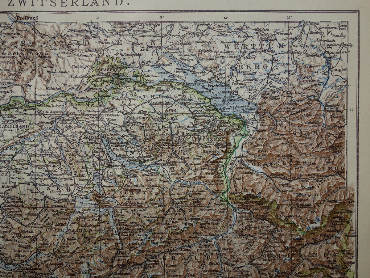 Oude kaart van Zwitserland uit 1922 originele Nederlandse vintage landkaart